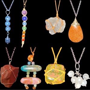 Set of 8 NEW Genuine Gemstone Pendants With Assorted Settings & Necklaces